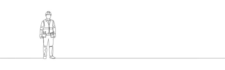 Construction worker continuous one line drawing. Building architecture business concept in simple linear style. Vector illustration.