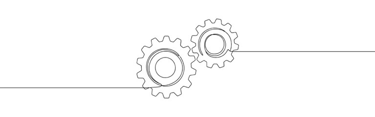 Gears continuous one line drawing. Cogwheel, setting, progress or construction concept. Vector illustration.