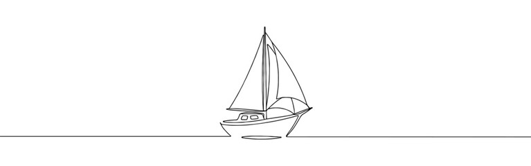 Sailboat continuous one line drawing. Sea boat, yacht in simple linear style. Vector illustration.