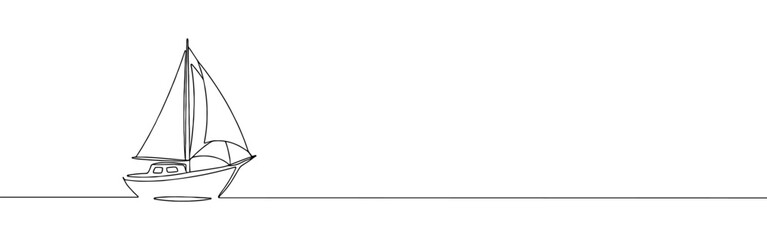 Sailboat continuous one line drawing. Sea boat, yacht in simple linear style. Vector illustration.