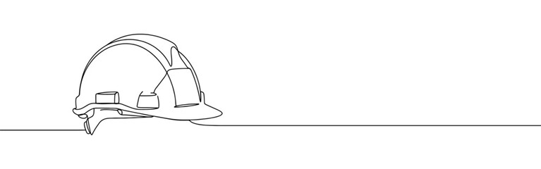 Construction Helmet continuous one line drawing. Safety helmet in simple linear style. Vector illustration.