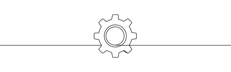 Gear continuous one line drawing. Cogwheel, setting, progress or construction concept. Vector illustration.