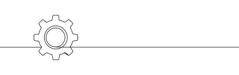 Gear continuous one line drawing. Cogwheel, setting, progress or construction concept. Vector illustration.