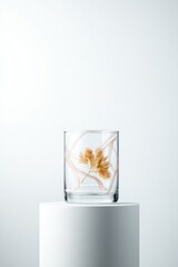 Transparent glass with delicate golden leaves creates an elegant