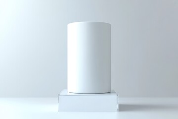 Minimalistic white cylinder on sleek pedestal, emphasizing simpl
