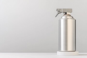 Sleek metal fire extinguisher stands on minimalistic white surfa