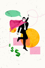 Sketch design trend artwork poster 3D photo collage of speech texting bubble communication note...