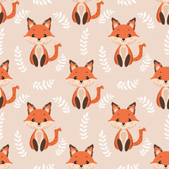 Fox pattern, fabric pattern, used in clothing design, carpets, glasses, artwork, orange tone.