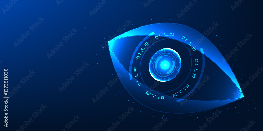 Poster iris scanning technology with iris elements uses a person's biometric identity to verify identity, i