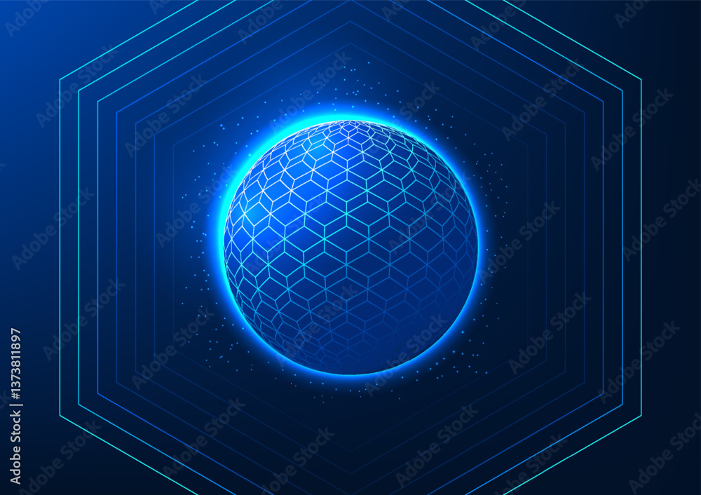 Aufkleber quantum technology, a sphere expanding around a geometric shape, represents quantum, processing mass
