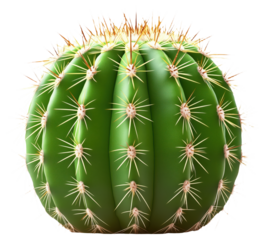 PNG Close-up of a round green cactus with spines