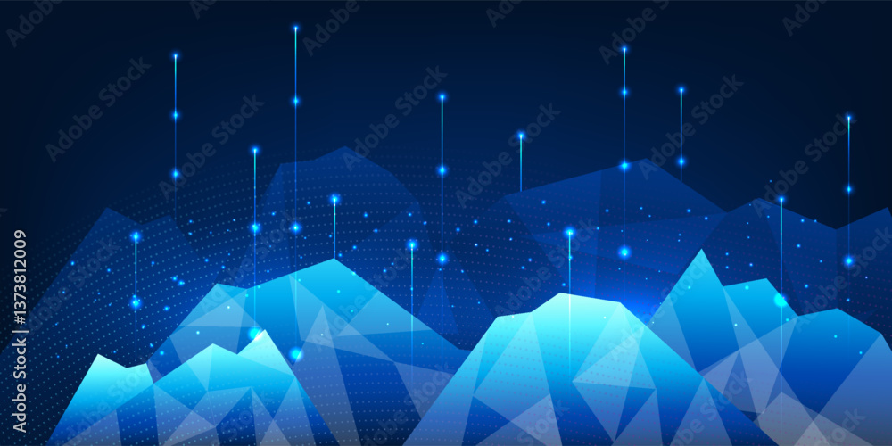 Poster big data technology the upward line from the technology mountain represents the use of technologies 