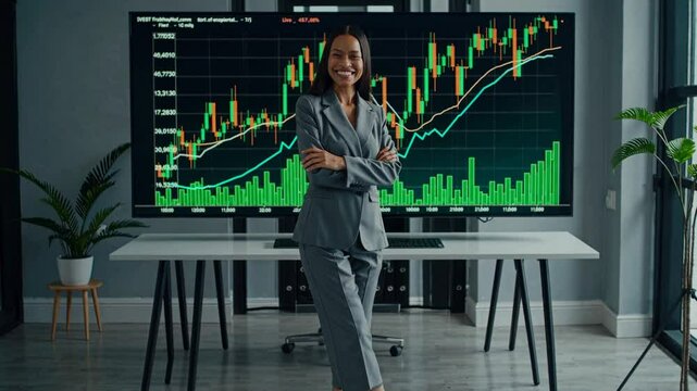 Directora de Proyecto DAO Posando Frente a Gr&aacute;fico Bullish