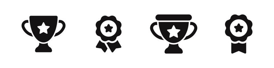 Trophy icons set. Winner prize success achievement reward symbol collection. Vector illustration.