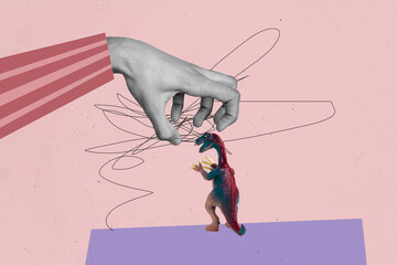 Creative artwork template sketch image 3D collage of sleeve arm wrist hand gesture catch toy...