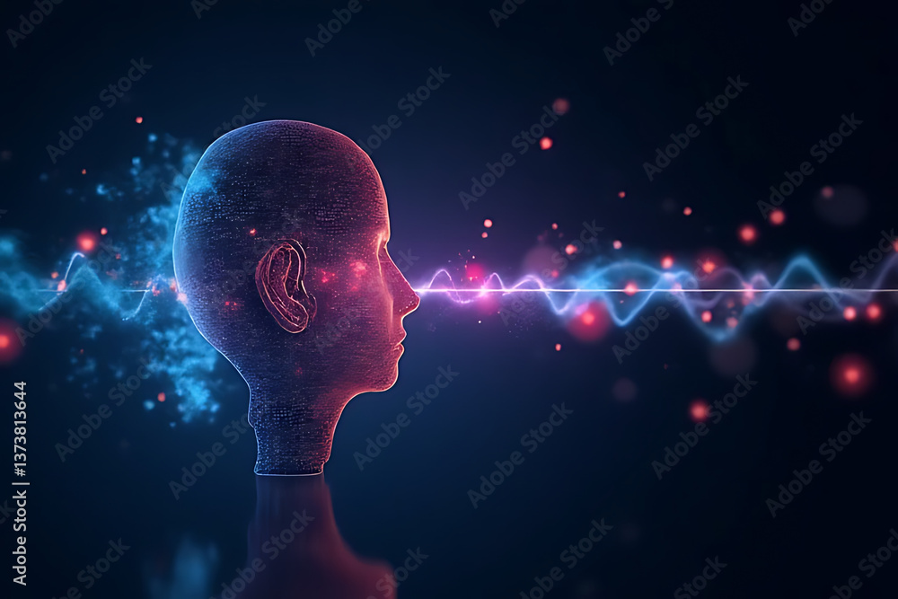 Poster exploring neural connections digital realm abstract art futuristic side profile technology concept
