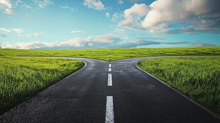 Fototapeta premium A road splits into two paths, symbolizing choice and decision-making.