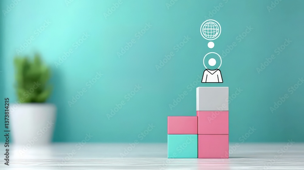 Poster productivity tools automation minimalist concept. conceptual image of career growth with blocks and 