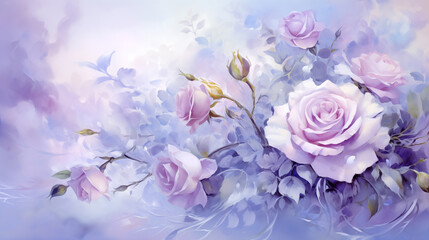 Elegant pastel roses arranged in a soft floral art composition with delicate hues
