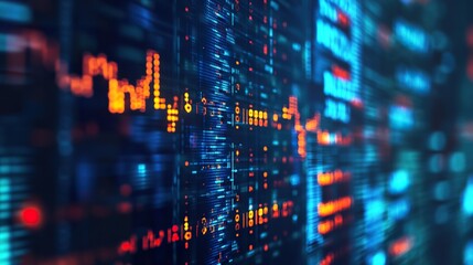 Abstract digital display with stylized financial data and holographic elements