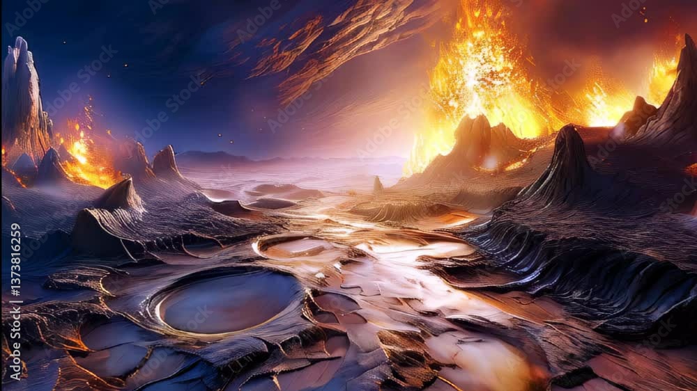Poster exploring a captivating abstract space landscape with vibrant colors and dynamic energy