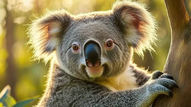Koala bear on tree. African koala animal on tree