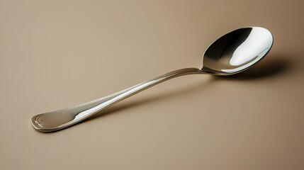 Elegant stainless steel spoon gracefully resting on a neutral tan backdrop