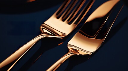 Elegant arrangement of golden cutlery, capturing dining sophistication