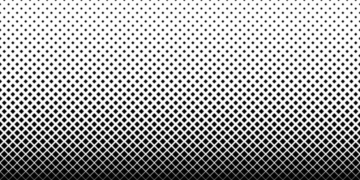 Square fades pattern. Faded halftone black rhombus isolated on white background. Degraded border for design prints. Fadew halftones wallpaper. Fading gradient. Geo transition bg. Vector illustration