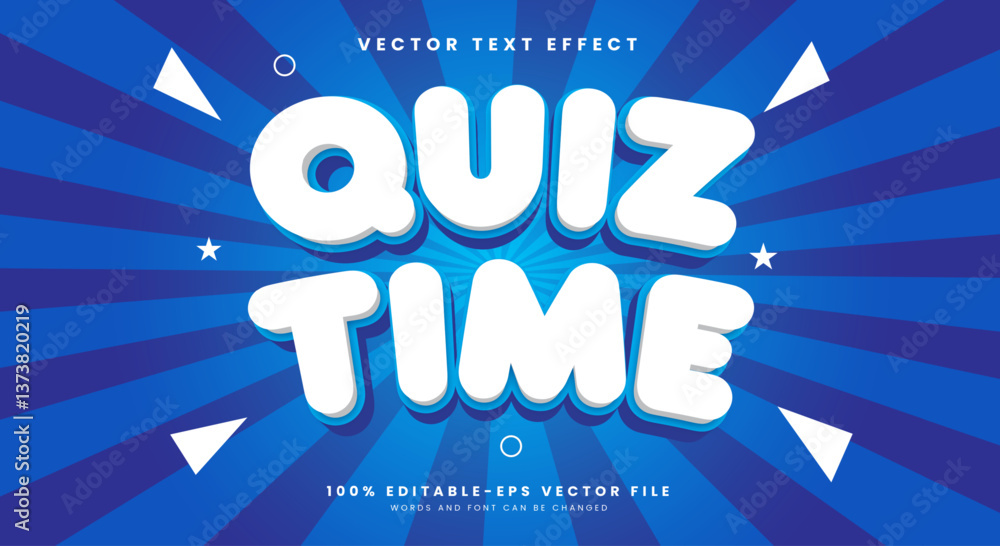 Poster quiz time 3d editable text effect template suitable for comic style theme