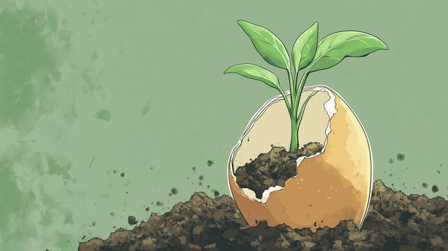 Plant Sprouting from Egg in Forest