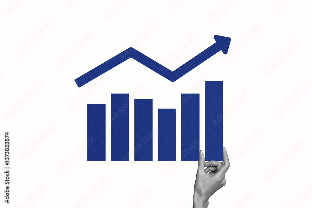 Poster creative sketch design art abstract collage of hand hold chart statistics development arrow pointer 