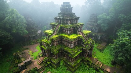 Naklejka premium Ancient temple complex shrouded in mist