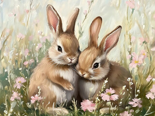 Vintage Easter Bunny in Wildflower Field