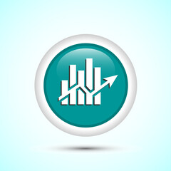 Bar chart icon design illustration, Graph icon, Growth sign, Growth chart, Teal color round button design