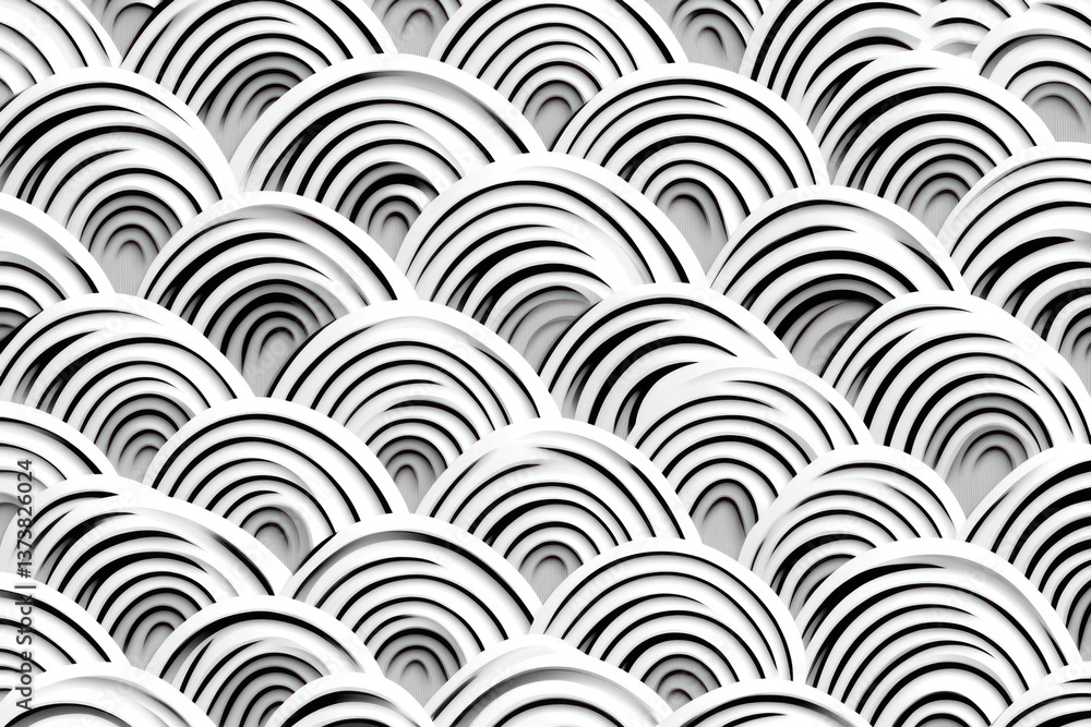 Poster abstract black and white pattern with overlapping arches creating geometric texture. modern art desi