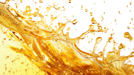 Sparkling golden beer splashing in the air with foam bursts
