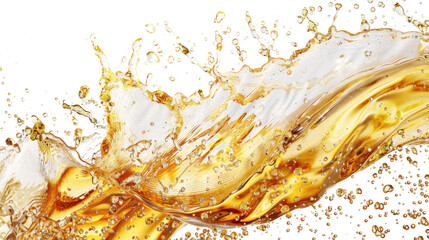 Crisp golden beer wave splash isolated on white, fresh beverage motion
