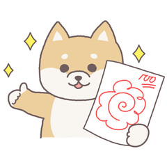 100点で花丸のテストを見せてグッドポーズをしているかわいい柴犬のキャラクター