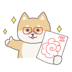 100点で花丸のテストを見せてグッドポーズをしているかわいい柴犬の先生キャラクター