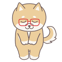 Naklejka premium 丁寧にお辞儀をしているメガネをかけたかわいい柴犬のイラスト