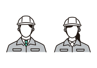 ヘルメットをかぶった作業服の男女