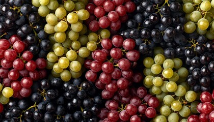 A repeating pattern of different types of grapes including red green and black varieties photo . Colorful fruit cluster image.