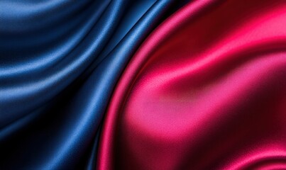 Obraz premium Elegant silk fabric in dynamic red and blue waves, a luxury textile with a smooth, glossy texture.