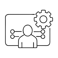 Tech support icon with user silhouette and gear symbol  