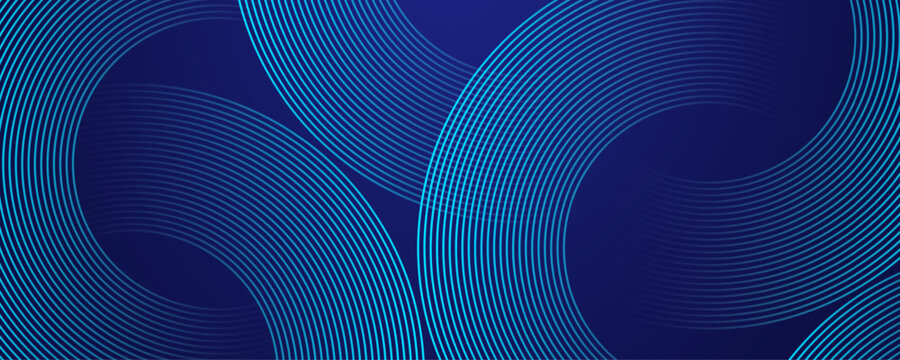 Modern abstract blue background with circular lines. Geometric stripe line art design for poster, brochure, cover, website, header, web banner, presentation