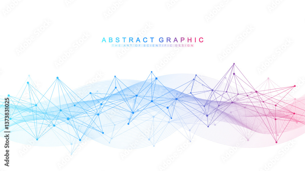 Aufkleber Abstract tech network connection dots. Digital technology and big data analysis background. White background with plexus lines. Geometric background with abstract mesh