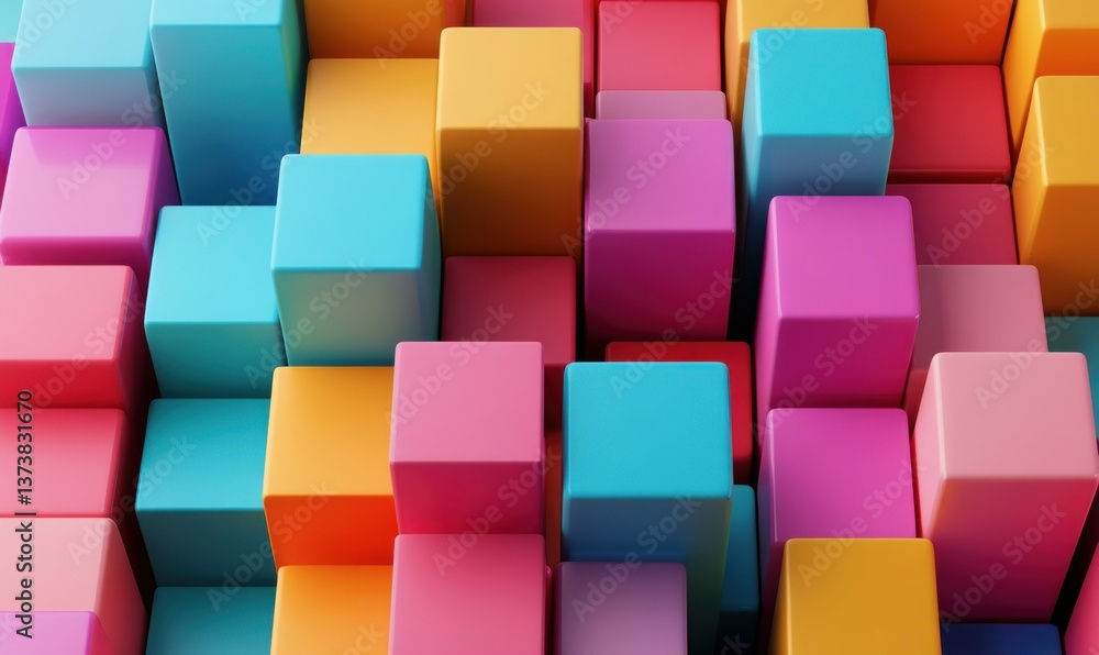 Poster abstract display of colorful cubes stacked together creates a visually interesting geometric backgro