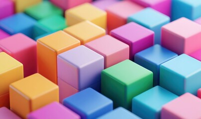Obraz premium A dynamic display of colorful cubes arranged in an abstract geometric pattern and playful style.
