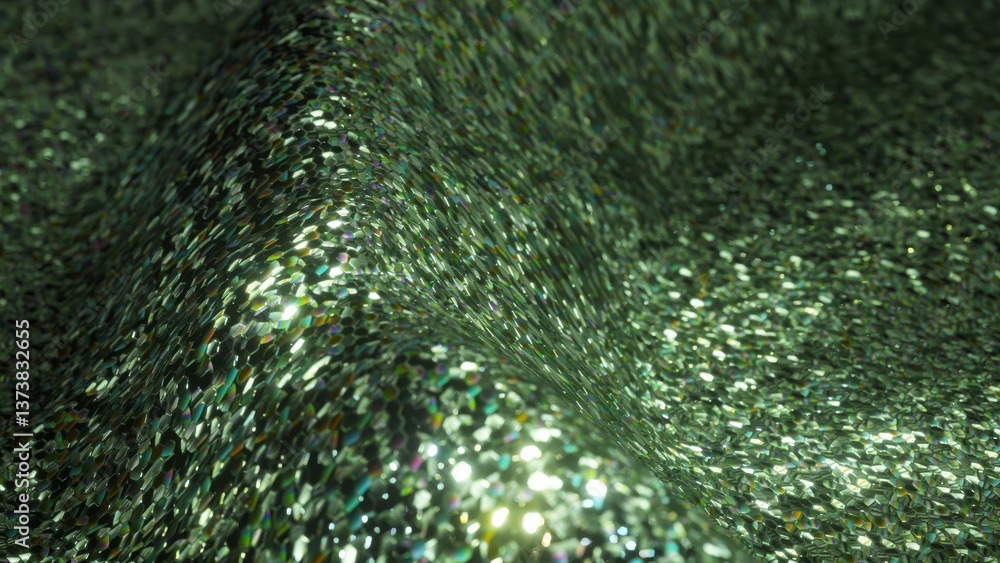 Poster green glittering wave flowing with mesmerizing light reflection, shimmering across dynamic surface a